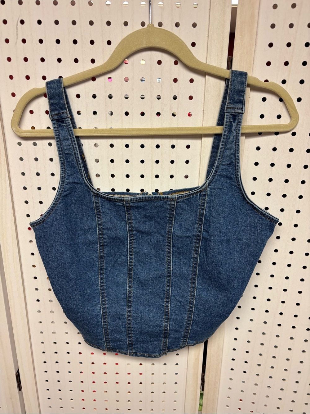 Active USA Blue Denim Corset-Style Crop Top